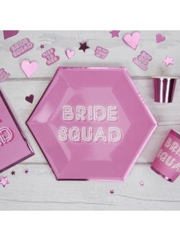 8 platos hexagonales rosas de papel (27 cm) - Bride Squad