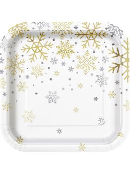 8 platos pequeños (18 cm) - Silver & Gold Holiday Snowflakes
