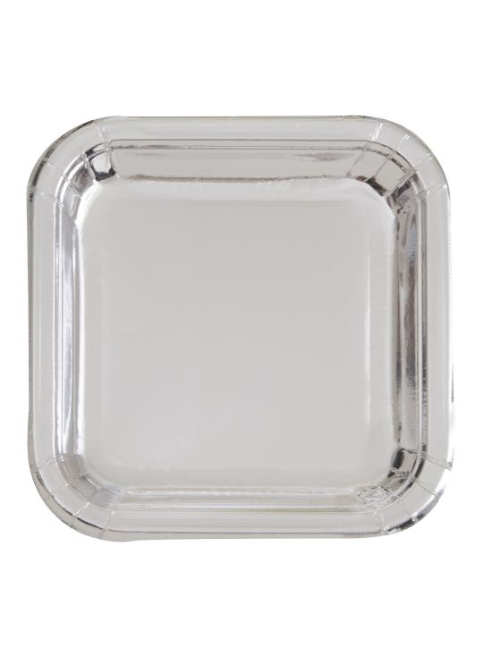 8 platos pequeños cuadradros plateados (18 cm) - Línea Colores Básicos