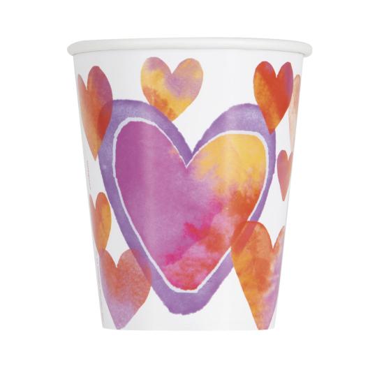 8 vasos con corazones de acuarela - Watercolour Hearts