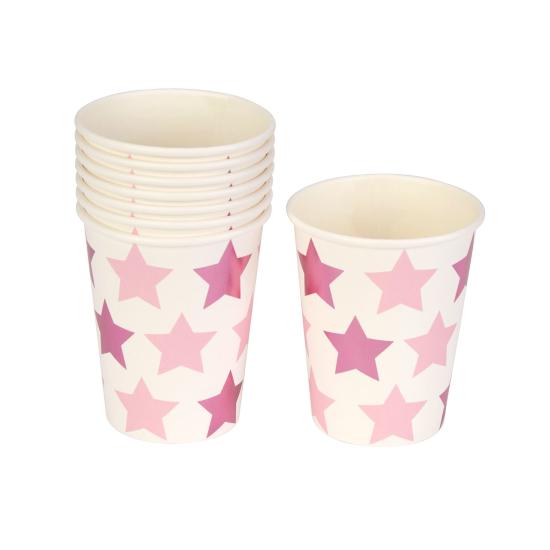 8 vasos con estrellas rosas y moradas - Blue Star