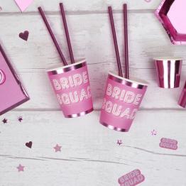 8 vasos de papel rosas - Bride Squad