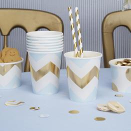 8 vasos de zigzag azul y dorado - Pattern Works Blue