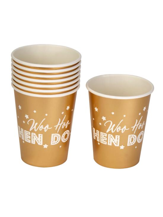 8 vasos dorados de papel - Woo Hoo Hen Do