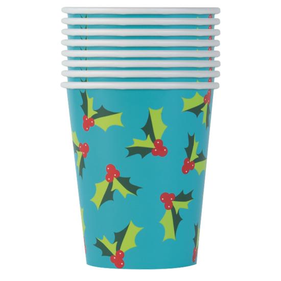8 vasos ramas de acebo - Holly Santa