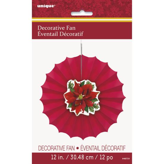 Abanico de papel decorativo con flor de pascua elegante - Holly Poinsettia