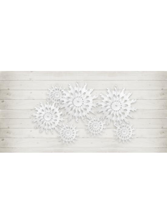 Abanico de papel decorativo con forma de copo de nieve blanco de 25 cm