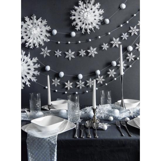 Abanico de papel decorativo con forma de copo de nieve blanco de 25 cm