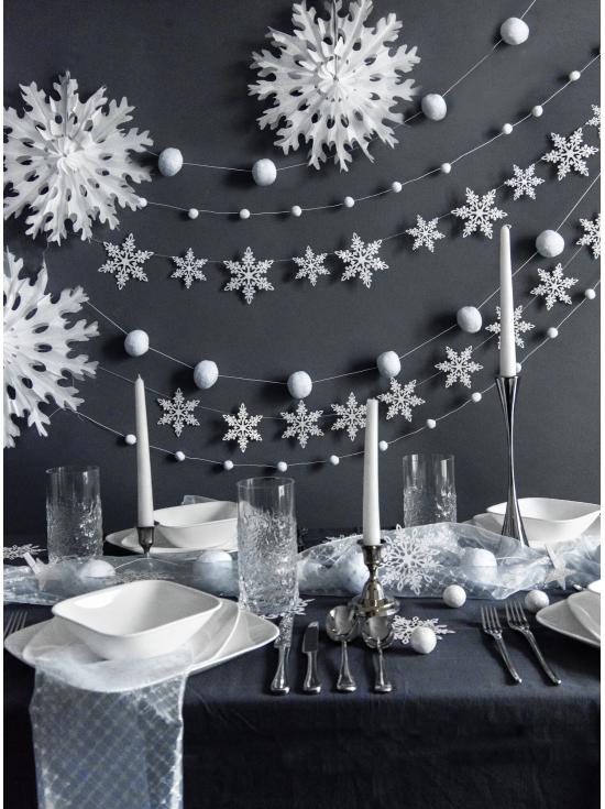 Abanico de papel decorativo con forma de copo de nieve blanco de 25 cm