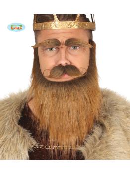 Barba con bigote y cejas de Vikingo castañas para hombre