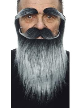 Bigote con barba y cejas canoso