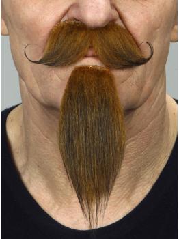 Bigote de mosquetero castaño con gran perilla para adulto