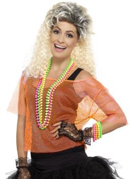 Camiseta de rejilla naranja neón de los 80 para mujer