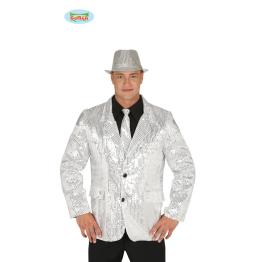 Chaqueta de lentejuelas plateada brillante para hombre