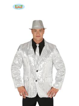 Chaqueta de lentejuelas plateada brillante para hombre