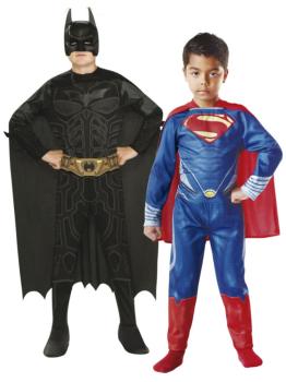 Cofre de disfraces Batman y Superman para niño
