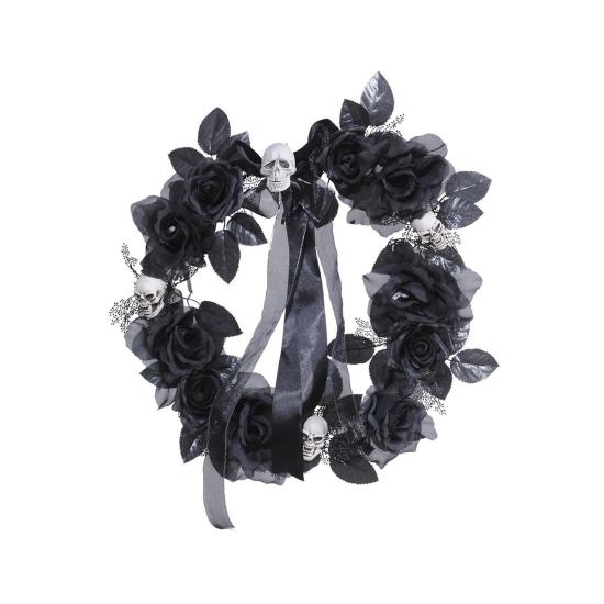 Corona de calaveras y rosas negras con luz cambiante