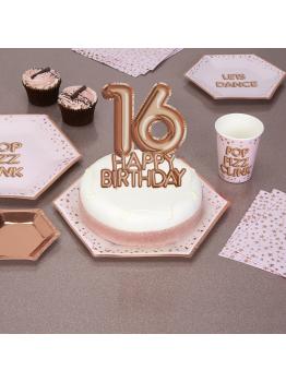 Decoración para tarta "16 Happy Birthday" en oro rosa - Glitz & Glamour Pink & Rose Gold