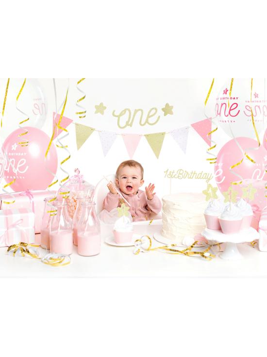 Decoración para tarta "1st Birthday" dorado - Pink 1st Birthday