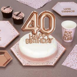 Decoración para tarta "40 Happy Birthday" en oro rosa - Glitz & Glamour Pink & Rose Gold