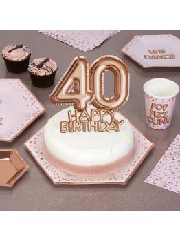 Decoración para tarta "40 Happy Birthday" en oro rosa - Glitz & Glamour Pink & Rose Gold