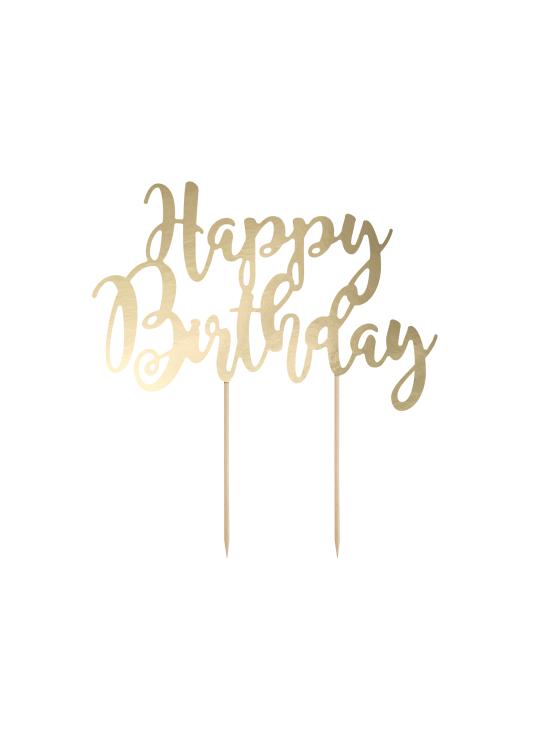 Decoración para tarta "Happy Birthday" dorado - Black & White