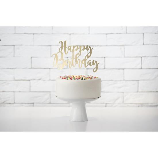 Decoración para tarta "Happy Birthday" dorado - Black & White