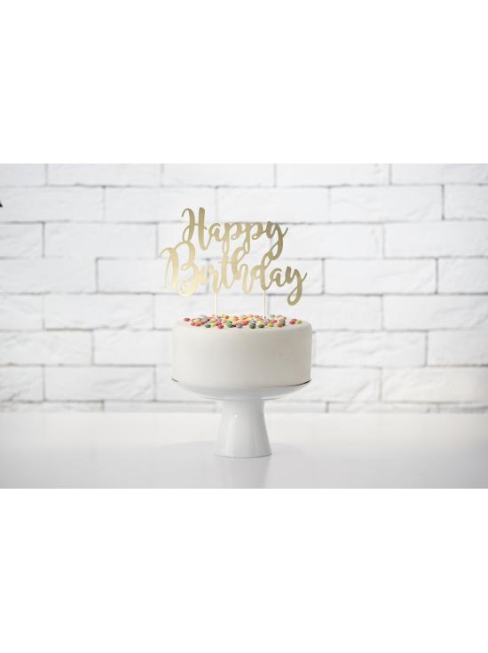 Decoración para tarta "Happy Birthday" dorado - Black & White