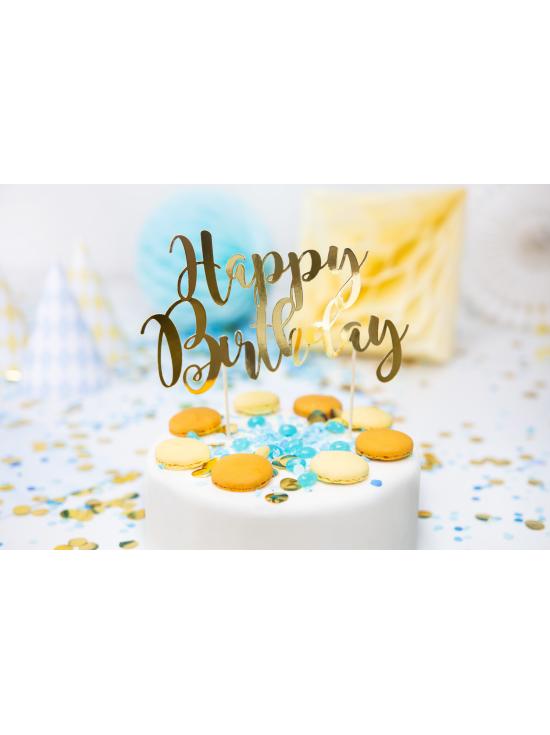 Decoración para tarta "Happy Birthday" dorado - Black & White