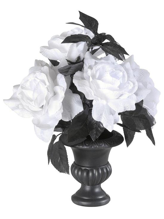 Florero con 6 rosas blancas con luces multicolores