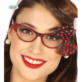 Gafas con Brillantes y Lazo Rojo