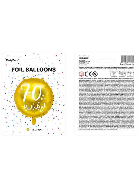 Globo 70 th Birthday dorado (45 cm)