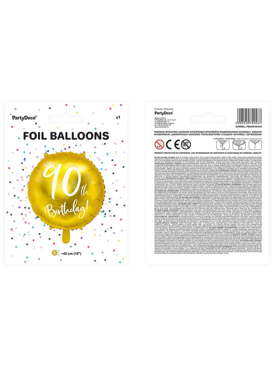 Globo 90 th Birthday dorado (45 cm)