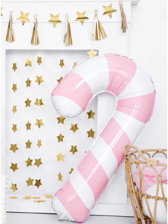 Globo bastón de caramelo rosa y blanco (74 cm)