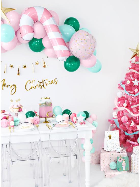 Globo bastón de caramelo rosa y blanco (74 cm)