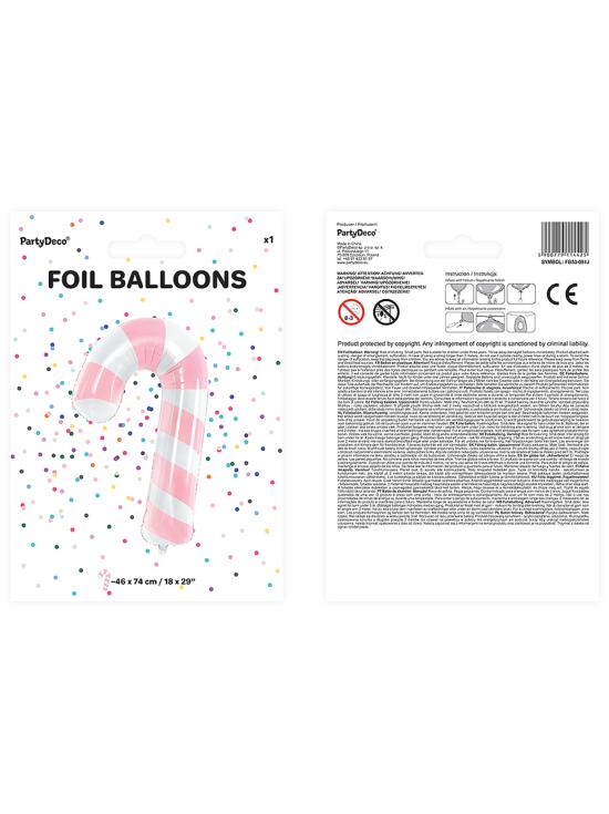 Globo bastón de caramelo rosa y blanco (74 cm)