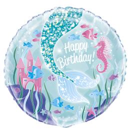 Globo de foil Happy Birthday cola de sirena - Sirena bajo del mar