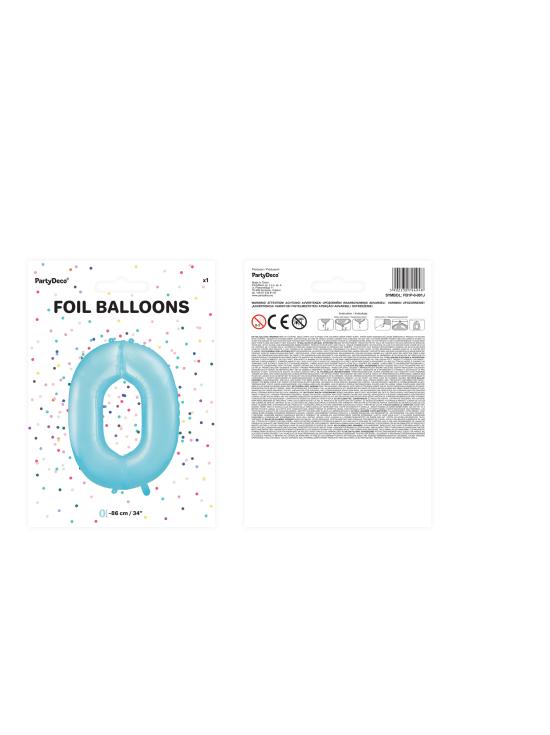 Globo foil "0" en azul claro 86 cm