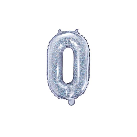 Globo foil "0" plateado con purpurina (35 cm)