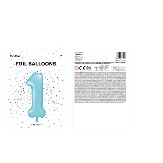 Globo foil "1" en azul claro 86 cm