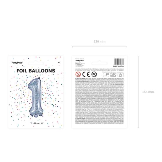 Globo foil "1" plateado con purpurina