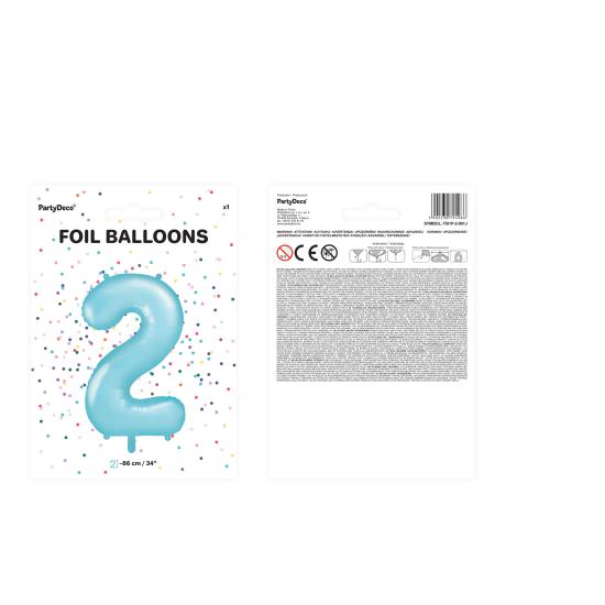 Globo foil "2" en azul claro 86 cm