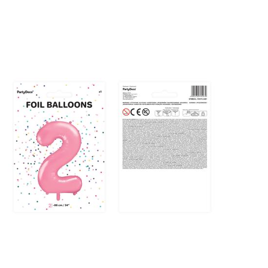 Globo foil "2" en rosa 86 cm