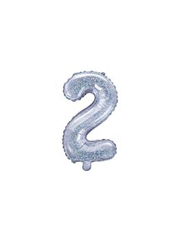 Globo foil "2" plateado con purpurina (35 cm)