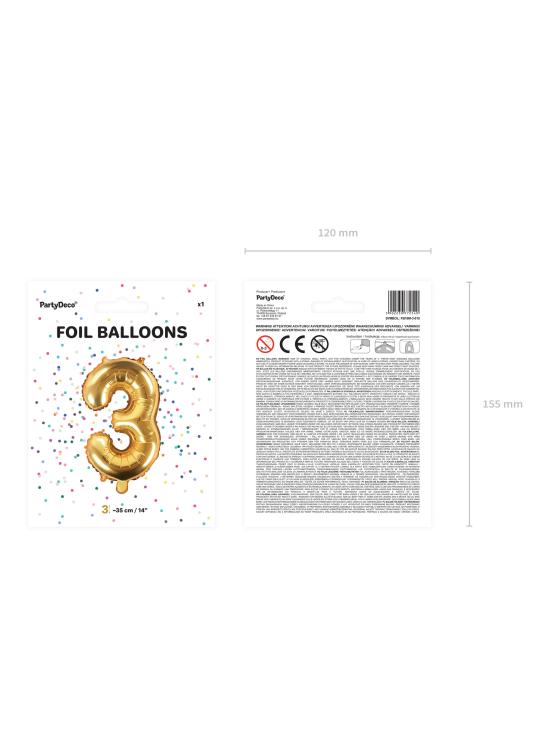 Globo foil "3" dorado (35 cm)