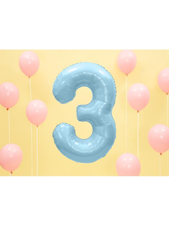 Globo foil "3" en azul claro 86 cm