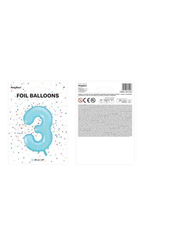 Globo foil "3" en azul claro 86 cm