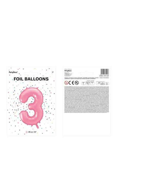 Globo foil "3" en rosa 86 cm