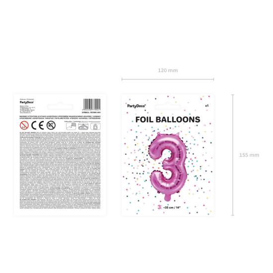 Globo foil "3" rosa oscuro