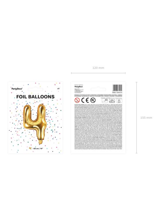 Globo foil "4" dorado (35 cm)
